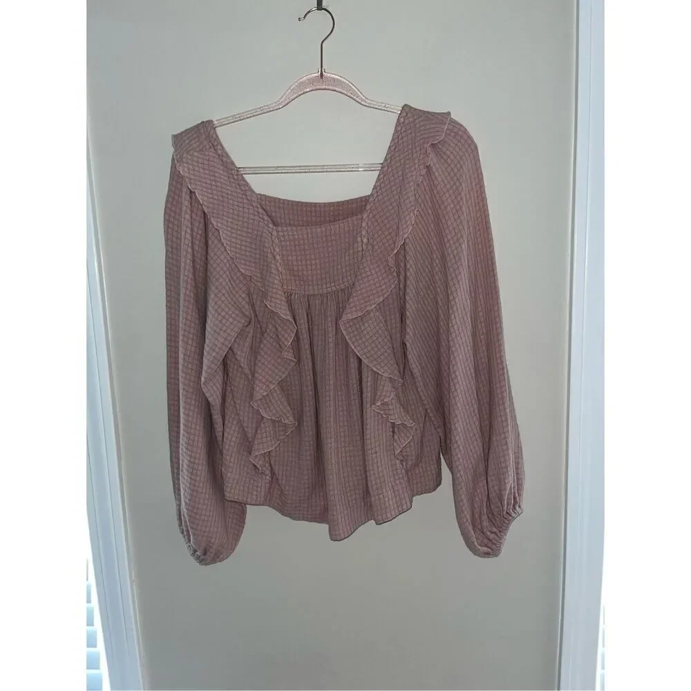 Free People Bonnie Blouse XS Pale Pink Ruffles
